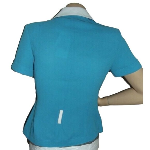 Gauss XS Turquoise Blue White Short Sleeve Zip Front Shacket jacket shirt blazer - Picture 5 of 9